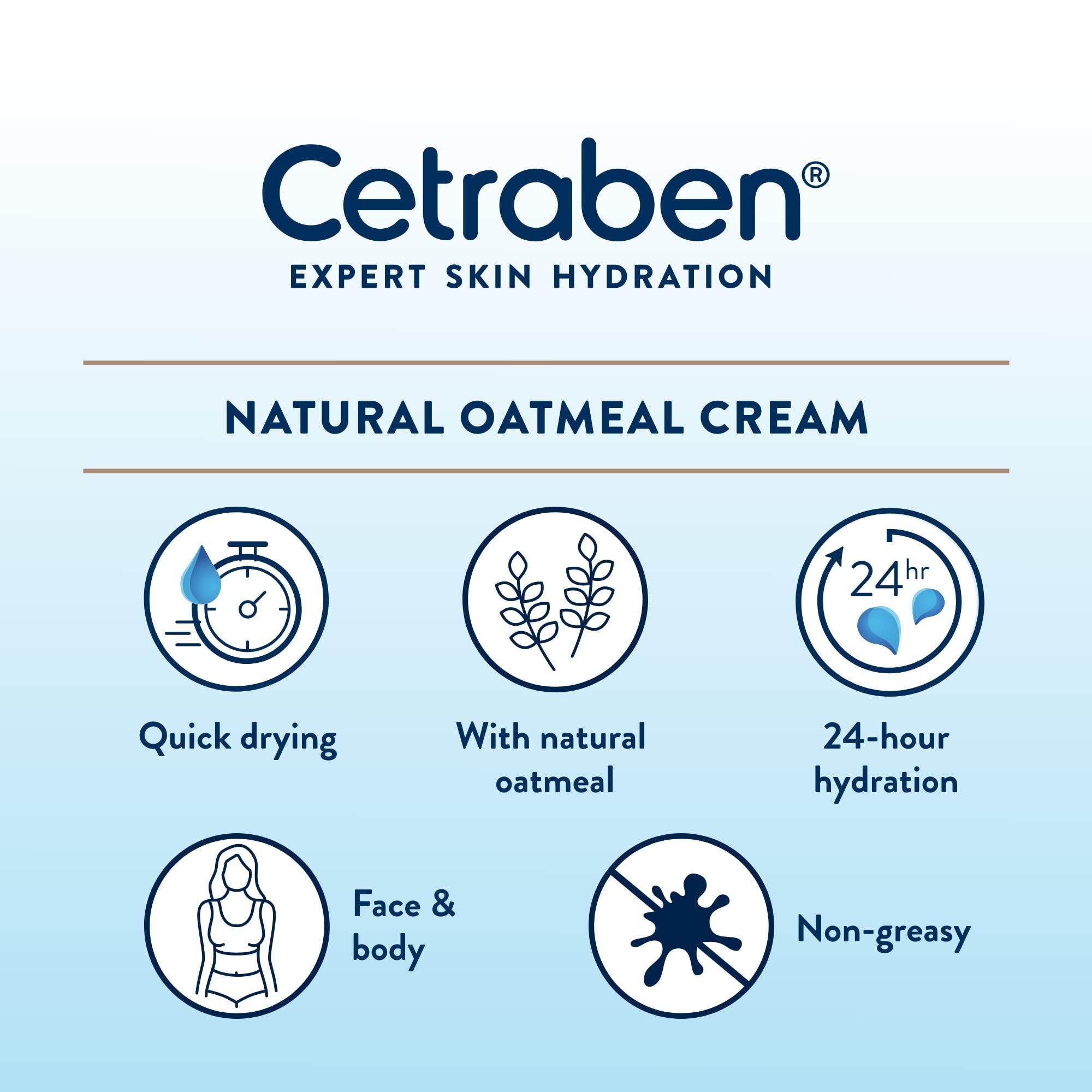 Cetraben Cetraben Natural Oatmeal Cream, for Dry, Sensitive & Eczema-Prone Skin, Provides 24 Hour Hydration, Soothing, Lightweight and Quick Drying, for Daily use on The Body and Face, 1 x 475g