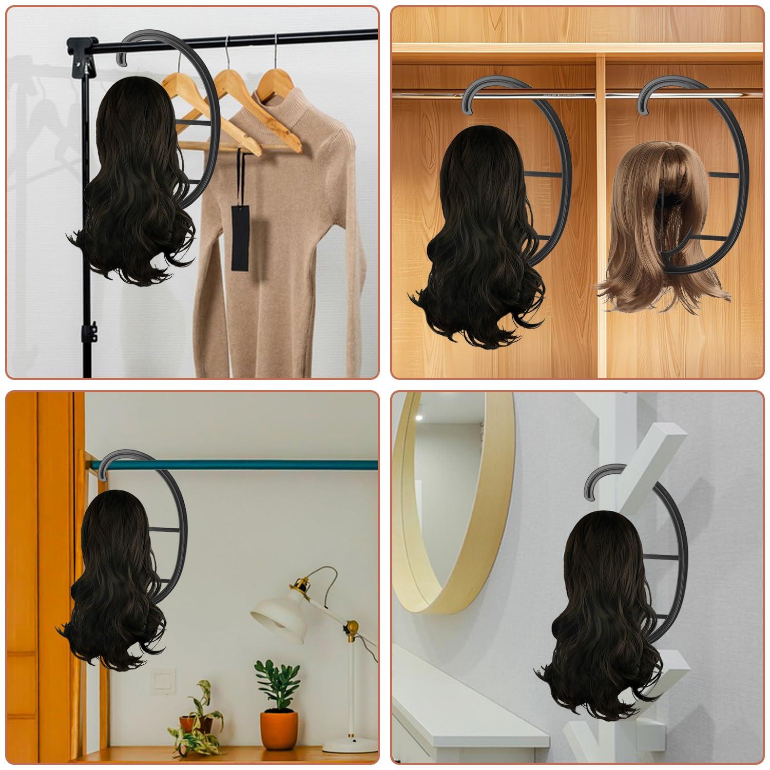 KUKLIPJIM KUKLIPJIM 14 Pack 15.4 Inch Wig Hanger, Hanging Wig Stand for Multiple Wigs and Hats, Wig Holder Rack, Wig Stand for Displaying, Drying & Organizing Wigs(Black)