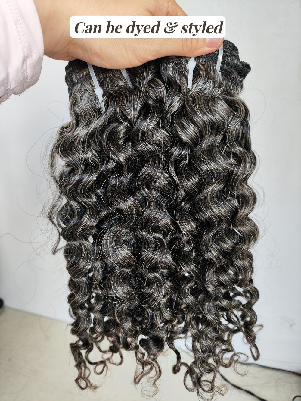 Clytie Curly Raw Human Hair Bundles Salt and Pepper Gray Jerry Curly Grey Raw Hair Bundles 50% Grey Mixed Black Color 14 Inches 2 Bundles Virgin Hair Weave Extensions Can be Dyed and Styled by Clytie
