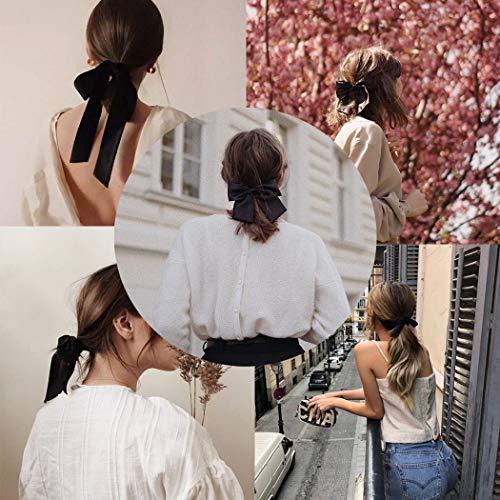Blufly Blufly Ribbon Hair Scrunchies Printed Satin Silk Hair Scarves Striped Long Headband Plaid Hair Loop Bow Scrunchie Ponytail Holders Vintage Head Tie for Women and Girls (Pack of 4) (Style H)