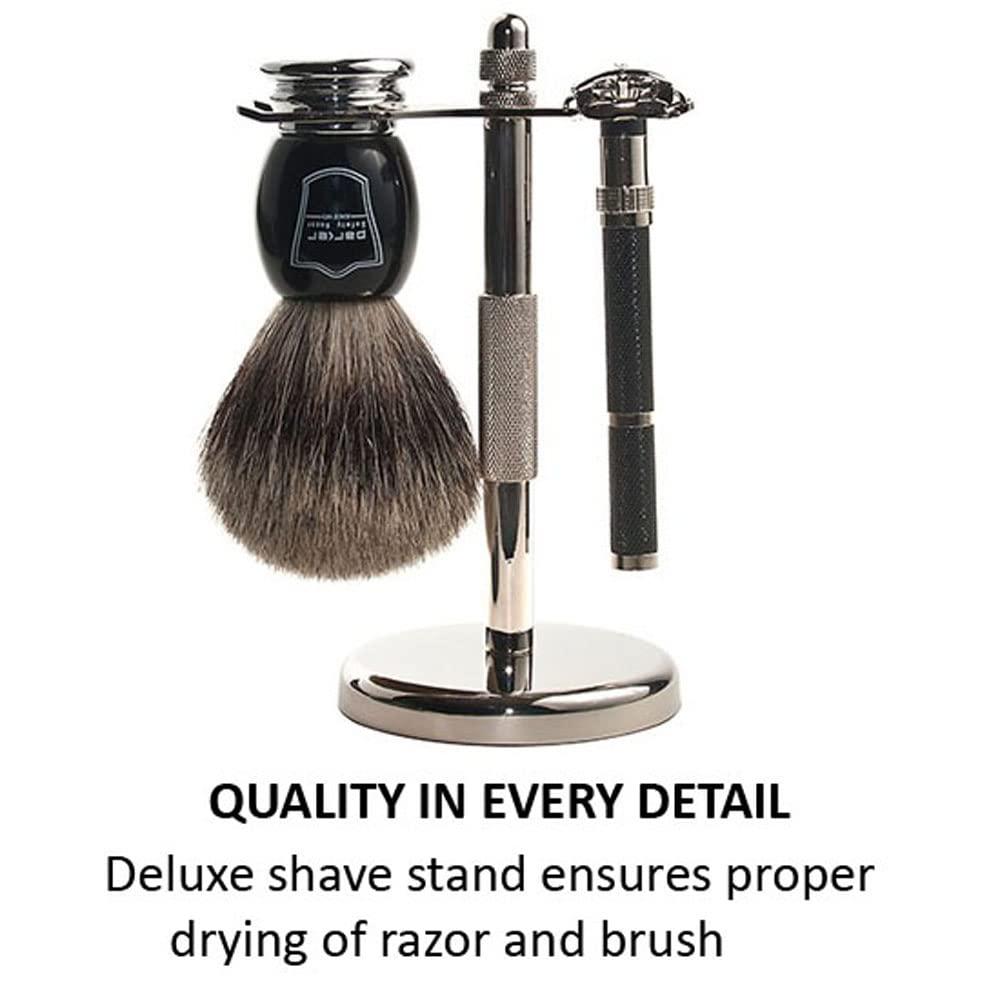 Parker Safety Razor Parker 96R Men\'s Safety Razor Shave Set - Includes Parker Luxurious 3-Band Pure Badger Shave Brush, Deluxe Chrome Shave Stand & Parker 96R Butterfly Open Safety Razor