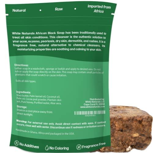White Naturals Raw African Black Soap 1lb Bar, for Dry Skin and Skin Conditions, Pure & Natural Ingredients, Imported From Ghana