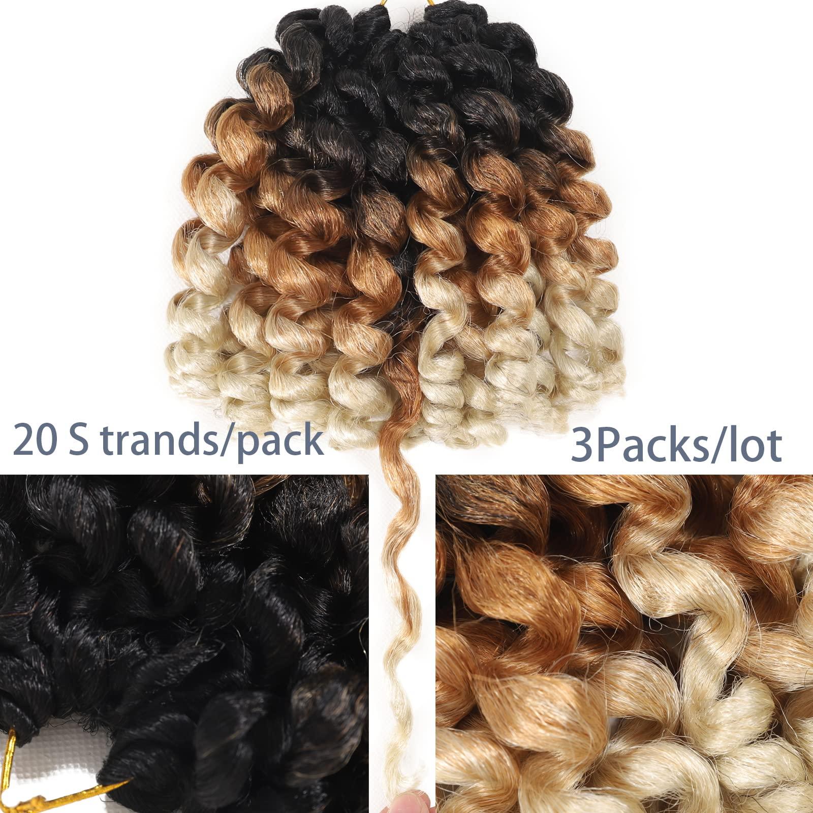 Svolna Jamaican Bounce Crochet Hair Extensions 8 inch Ringlet Wand Curl Crochet Hair Blonde Brown Ombre Curly Crochet Braids Blonde 3 Tone Ombre Crochet Braiding Hair 100 Roots