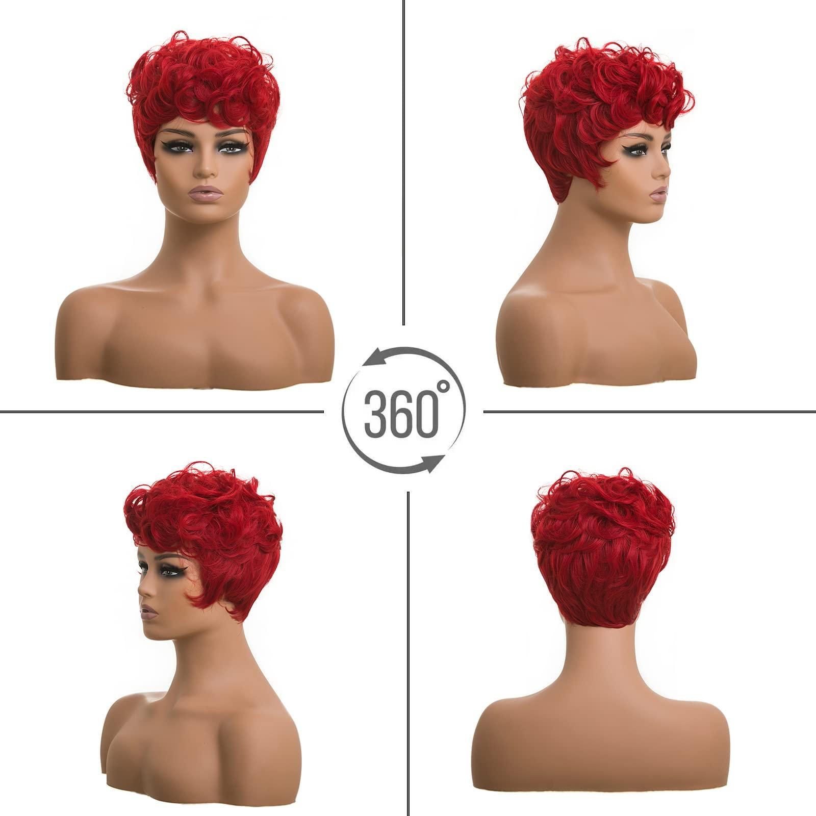 DOcute DOcute Red Pixie Cut Wigs for Black Women Short Hair Red Short Wigs for Black Women With Bang Curly Black Women wigs (Red)