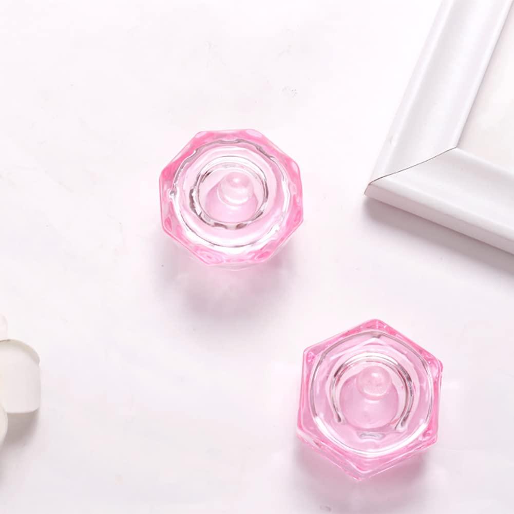 UUYYEO UUYYEO 2 Pcs Glass Nail Art Cups Nail Dipping Jars Nail Dappen Dishes Bowls Nail Powder Holders Nail Liquid Containers with Lid Nail Salon Supplies Hexagon