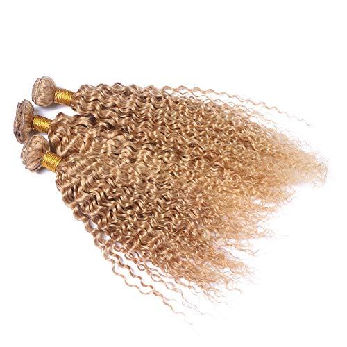 Generic #27 Honey Blonde Kinky Curly Brazilian Human Hair Weave Bundles 3Pcs 300Gram Strawberry Blonde Kinky Curly Virgin Human Hair Wefts Extensions Mixed Length (26 28 28)
