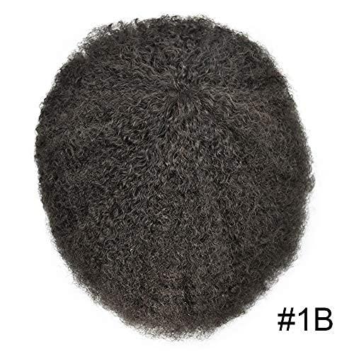 Curve Hair CURVE HAIR afro Toupee For Black Men African American Afro Hair Systems Full Poly THIN SKIN Hair Units Black Men Brazilian Human Hair Male ALL PU Hair Replacement with weaves(8\"X10\", #1B Off Black-8mm Afro Wave Curl)