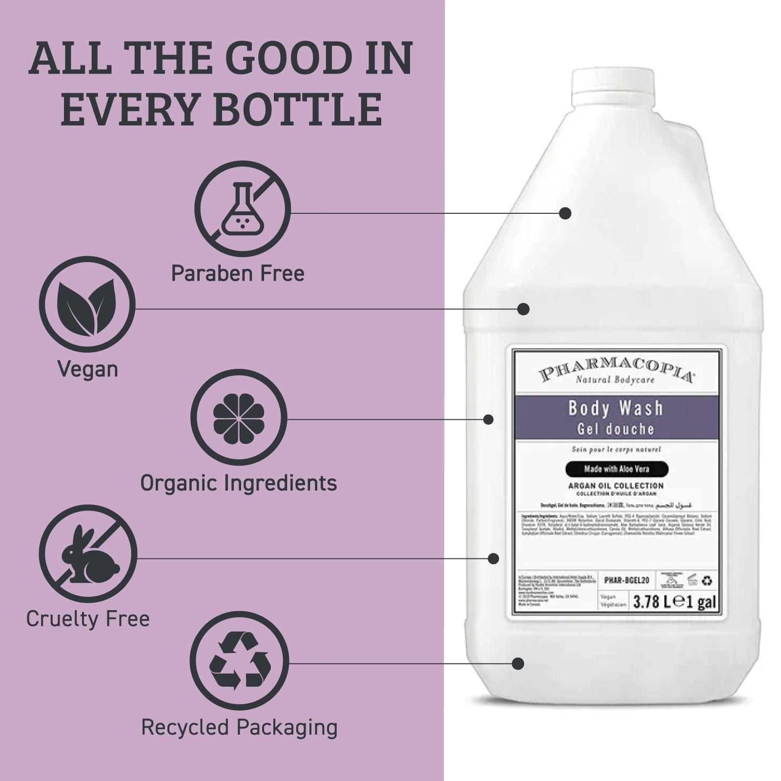 Pharmacopia Pharmacopia Hotel Argan Oil Body Wash - Vegan Moisturizing Shower Gel with Aloe Vera, Coconut Oil and Green Tea Extract - Natural, Organic and Cruelty-Free Skin Care for Men and Women, 128 oz