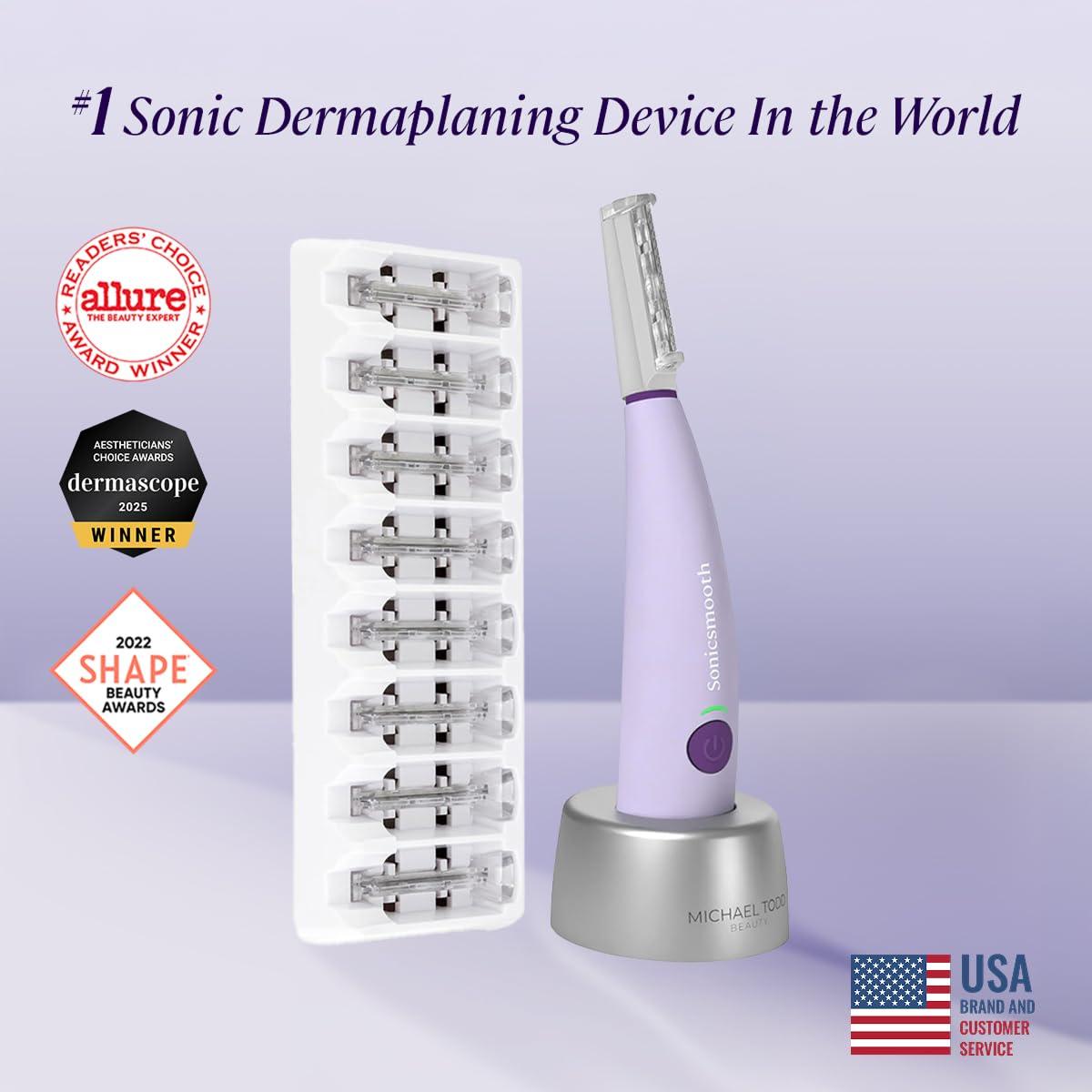 MICHAEL TODD BEAUTY Michael Todd Beauty - Sonicsmooth  SONIC Technology Dermaplaning Tool - 2 in 1 Womens Facial Exfoliation & Peach Fuzz Hair Removal System with 8 Weeks of Safety Edges