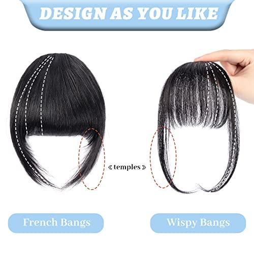 EINbeauty Clip in Bangs 100% Human Hair Extensions French Bangs Fringe with Temples Hairpieces Clip on Bangs Fake Bangs for Women(French Bangs,Dark Red Brown)
