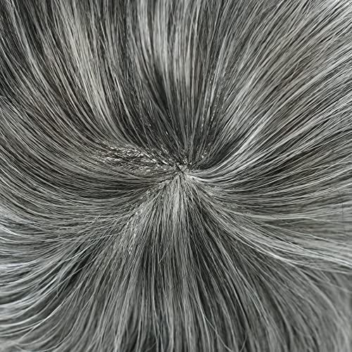 Generic Toupee for Men Hairpiece Human Hair Replacement System Full Poly Thin Soft Hair Piece for Men Injected PU Durable Skin Mens Wig (8"X10", 1B65 Off Black+65% Gray-110% Light to Medium Density)