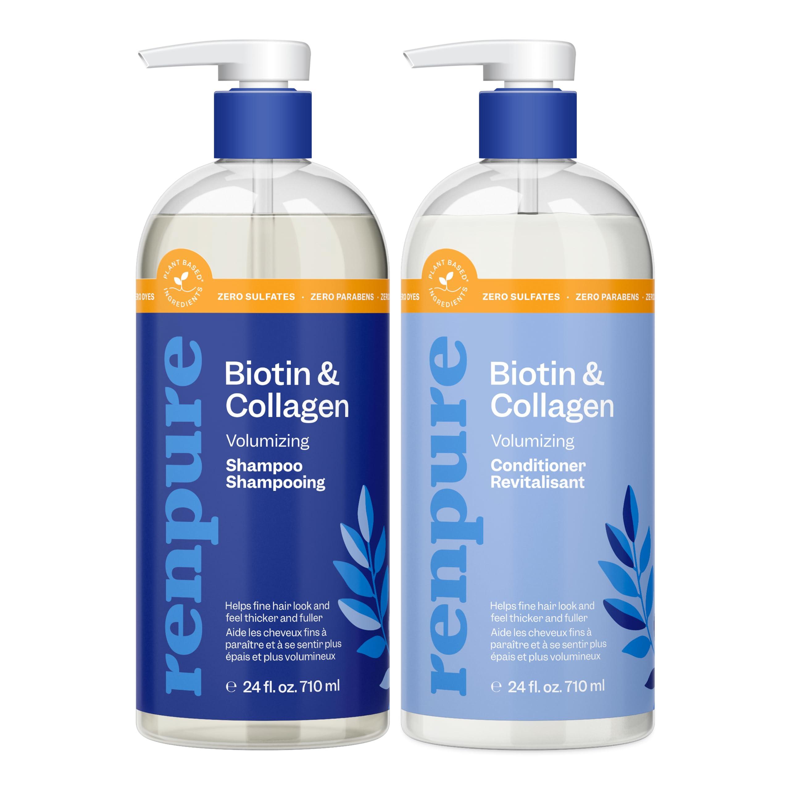 RENPURE Renpure Biotin & Collagen Shampoo & Conditioner Set, Plant- Based - Nutrient Infused Formulas for Fuller, Thicker Looking Hair - For Fine Hair - Vitamin B7 (Biotin) & Collagen - 24 Fl Oz each, 2 Pack