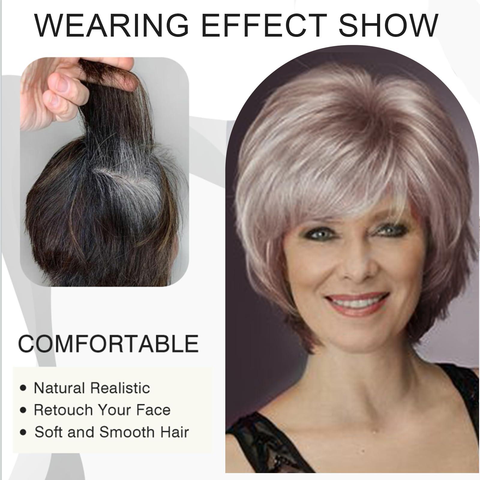 Oseti Oseti Short Blonde Wigs for White Women Layered Mixed Blonde Pixie Cut Wigs Natural Wavy Real Hair Synthetic Wig with Bangs for Ladies Daily