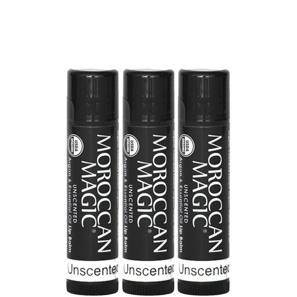 Moroccan Magic Organic Moroccan Magic Lip Balm 3 Pack | Original Unscented Lip Balm Set | Chapsticks for Dry Lips | Made with Natural Argan, Essential Oils Lip Moisturizer and Vitamin E | Smooth Application