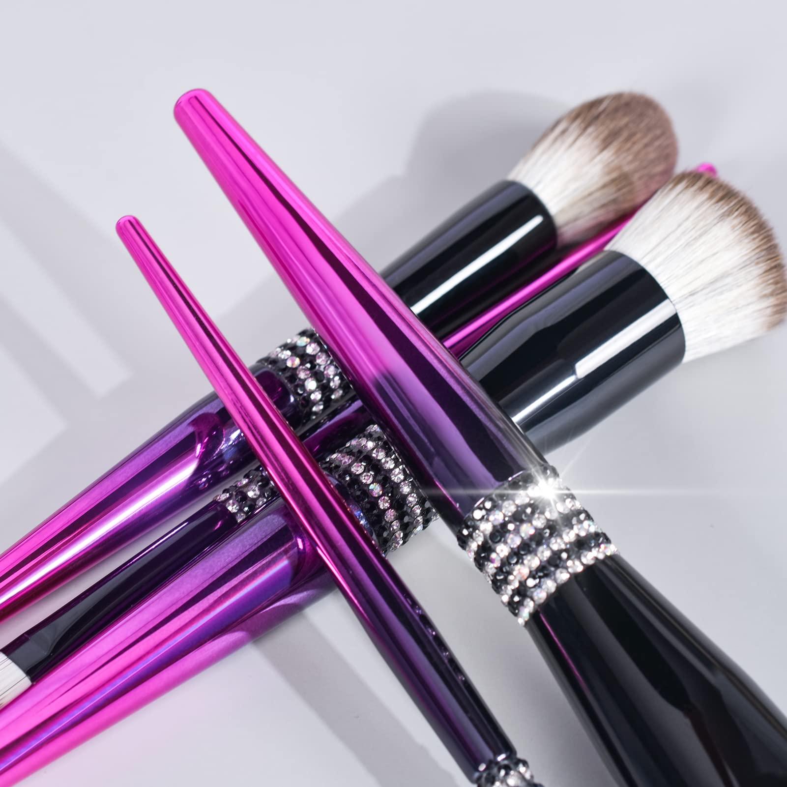 Bueart Design Bueart Design 12PCS Ultra Soft Labeled Makeup Brushes Set with HOLDER case Cosmetic make up brush set (12Pcs Black Rose Red+Holder)