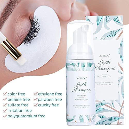 ACTROL ACTROL Eyelash Extension Cleanser 60ML Natural Lash Extension Shampoo Unscented Professional Eyelid Foaming Cleanser Paraben & Sulfate Free Non-lrritating with Salon and Home Care
