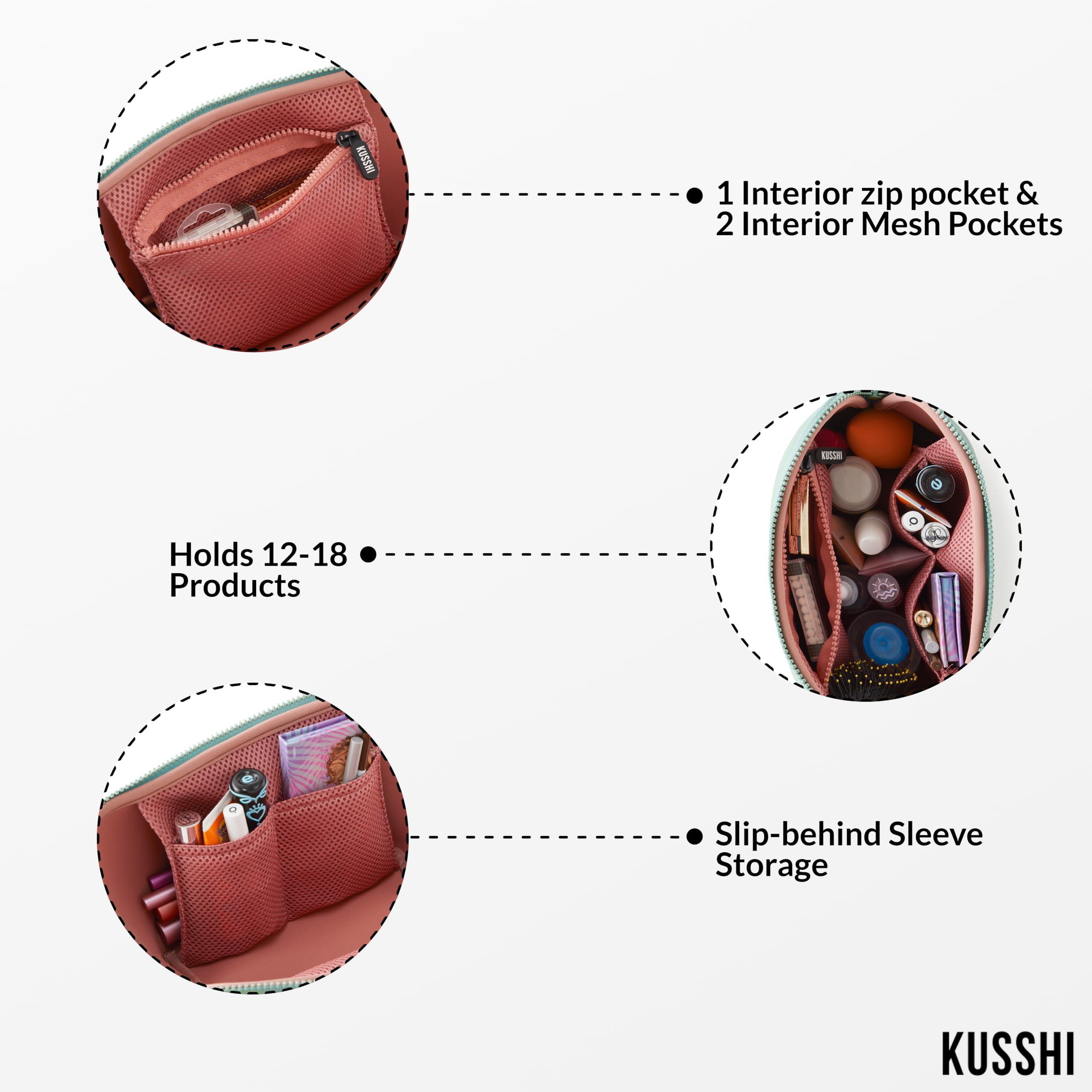 KUSSHI KUSSHI Neoprene Makeup Bag - Washable Makeup Bag for Stress Free Travel (Sage/Coral Rose)