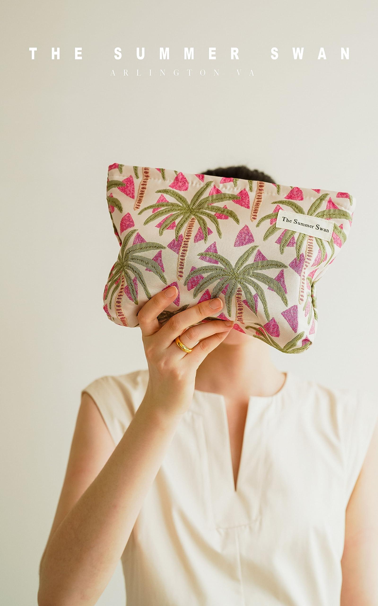 The Summer Swan The Summer Swan | Large Aesthetic Makeup Bag | Floral Makeup Bag | Mid-day Clutch | Period Kit Bag | Hygiene Bag | Skincare Bag | Cute Makeup Bag (FL Palm Tree)
