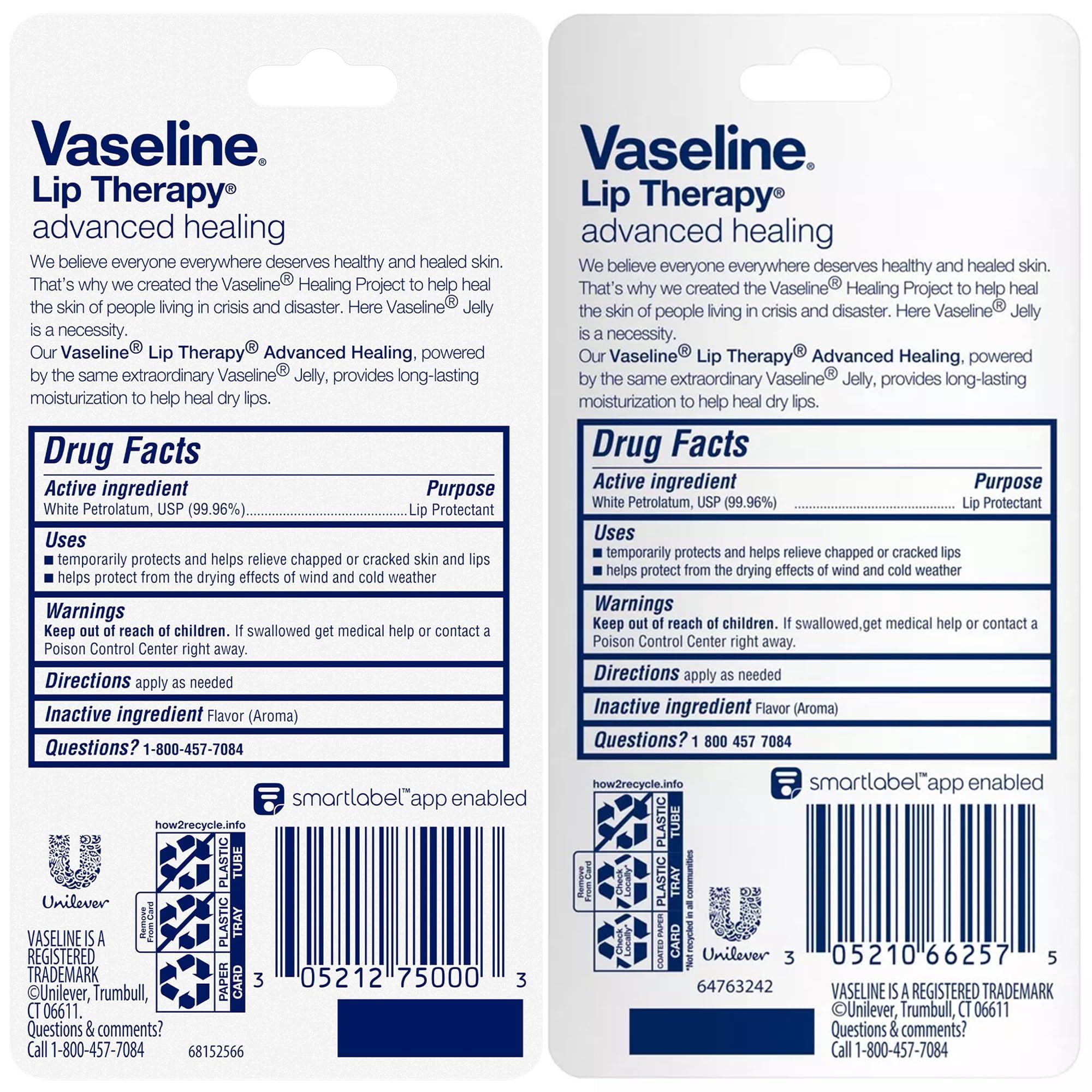 Vaseline Vaseline Lip Therapy Advanced Healing Lip Balm Tube 3-Pack  White Petroleum Lip Protectant, 0.25 Oz Ea