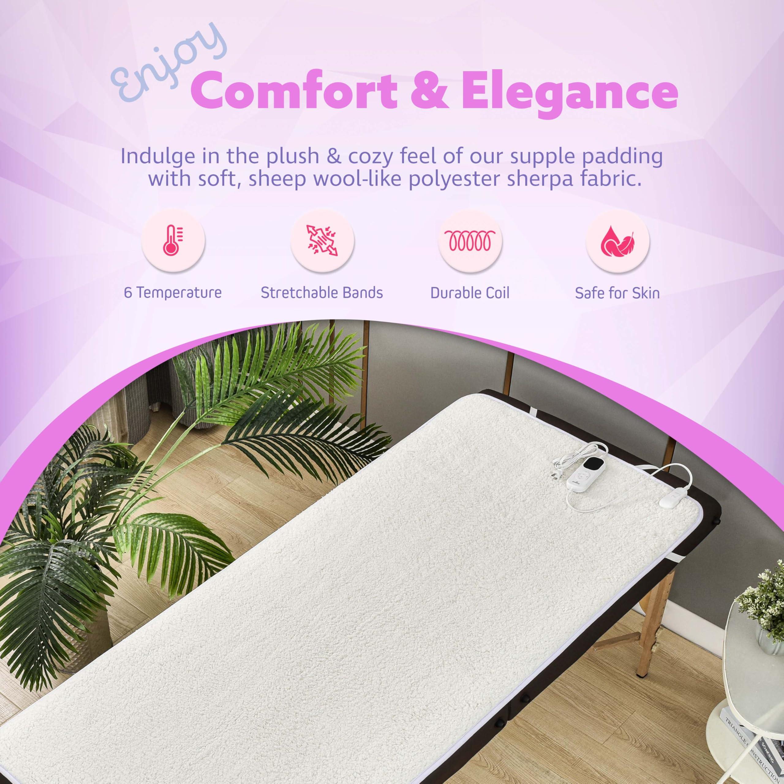 XOLLOZ Massage Table Warmer Heating Pad Heated Massage Table Pad with Adjustable Temperature (104F-131F), Auto Shut-Off Timer, Dense Coil Heating, Sherpa Fabric, 71"x31" (180x78 cm) Massage Heating Pad