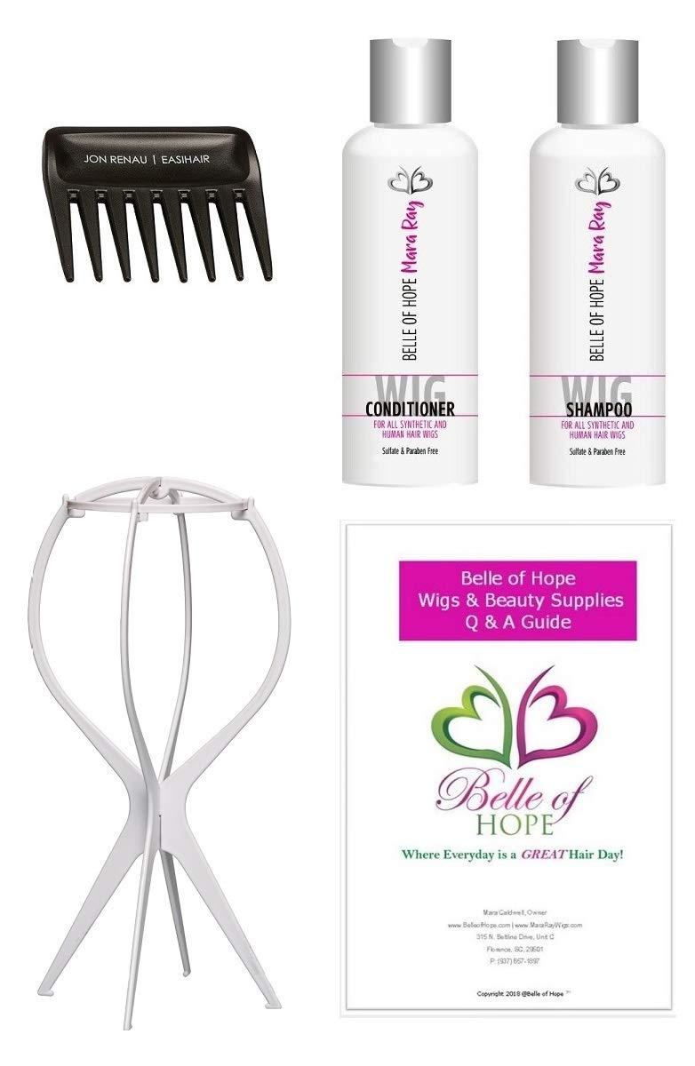 Jon Renau,Mara Ray Eve - Heat Defiant Synthetic Single Mono Wig by Jon Renau,Stand,Comb,Mara Ray 4oz Luxury Shamp & Cond, 19 Page Belle of Hope Wig Care Booklet-Bundle 6pc (60)