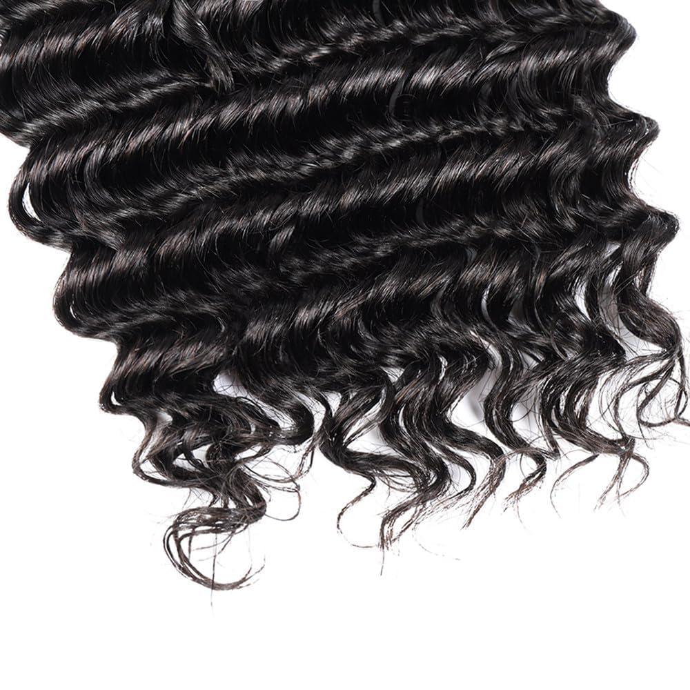 Caijuxing Human Braiding Hair 3 Bundle 150g Deep Wave Bulk Human Hair for Braiding No Weft 100% Brazilian Virgin Human Hair Extensions Bulk Curly Human Hair for Boho Braids Natural Black (26 26 26/150g)