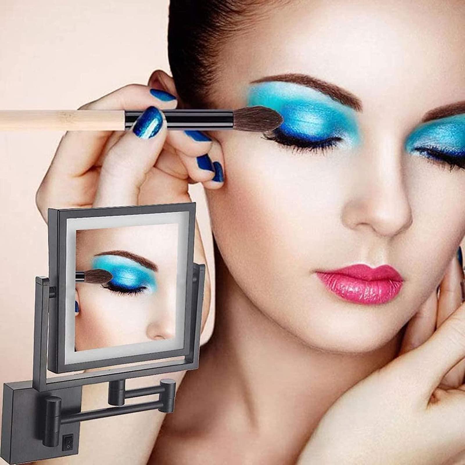 MUENG Shaving Mirror Wall Mounted with LED Lighted Rechargeable Double Sided 3X Magnifying 360 Rotation Cosmetic Vanity Mirror Extendable Arm for Bathroom Hotel