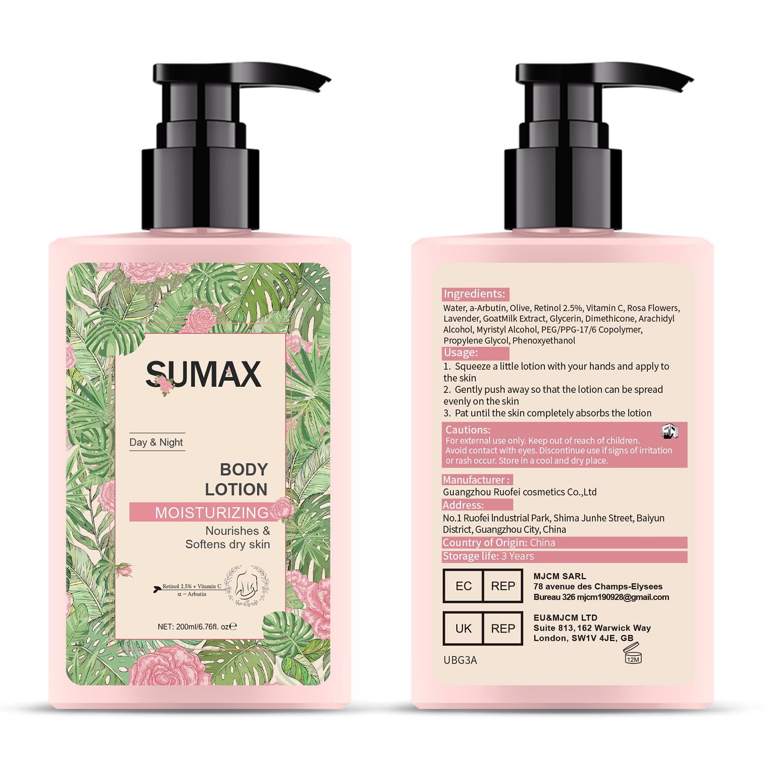 Sumax Sumax Body Moisturizer Lotion Natural Formula Fast Absorption Nourishing & Moisturizing Body Lotion Prevent & Repair Dry Skin for Women and Men