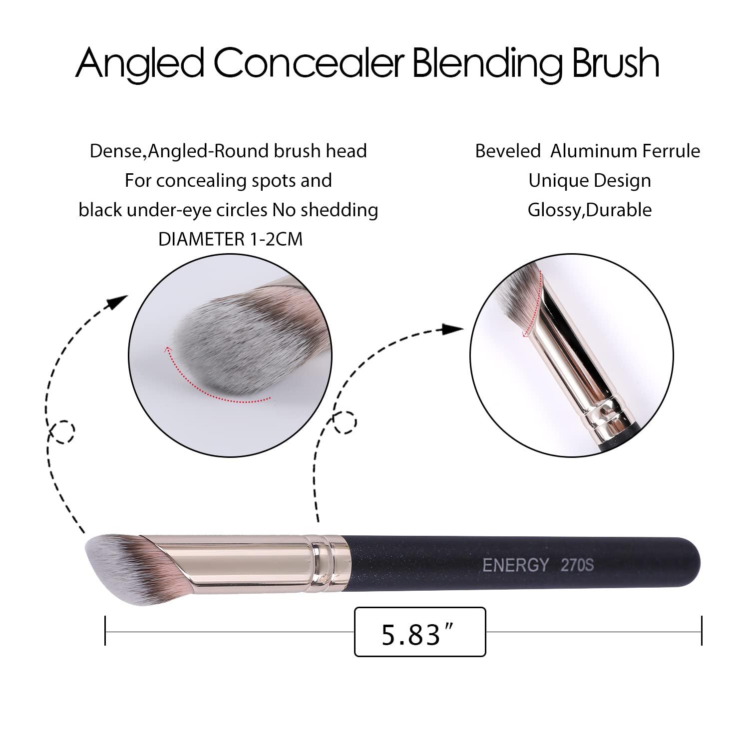 ENERGY ENERGY Foundation Brushes Set - Angled Brush & Mini Concealer Brush Premium Synthetic Eye Makeup Bushes for Blending Liquid Foundation Cream Powder Cosmetics 270S/370S