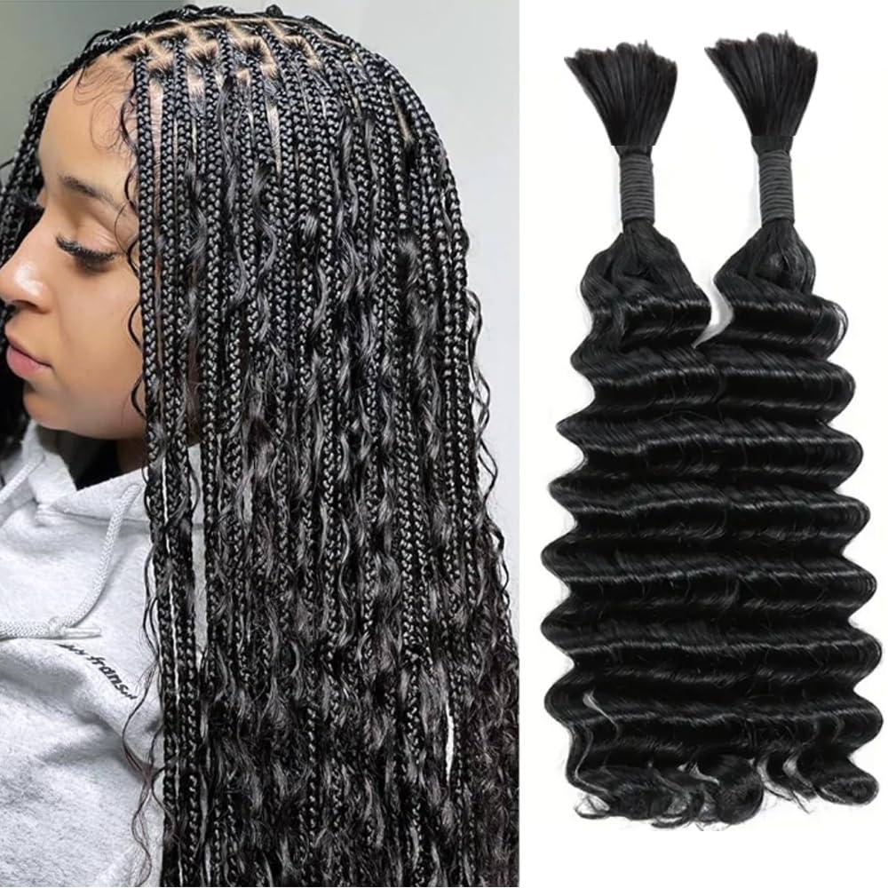 VANTELUVE Deep Wave Bulk Human Hair for Braiding 18 inches Deep Bulk Human Hair for Braiding no Weft 95g 2 Bundles Virgin Human Hair Extensions Bulk Curly Human Hair for Boho Braids Natural Black