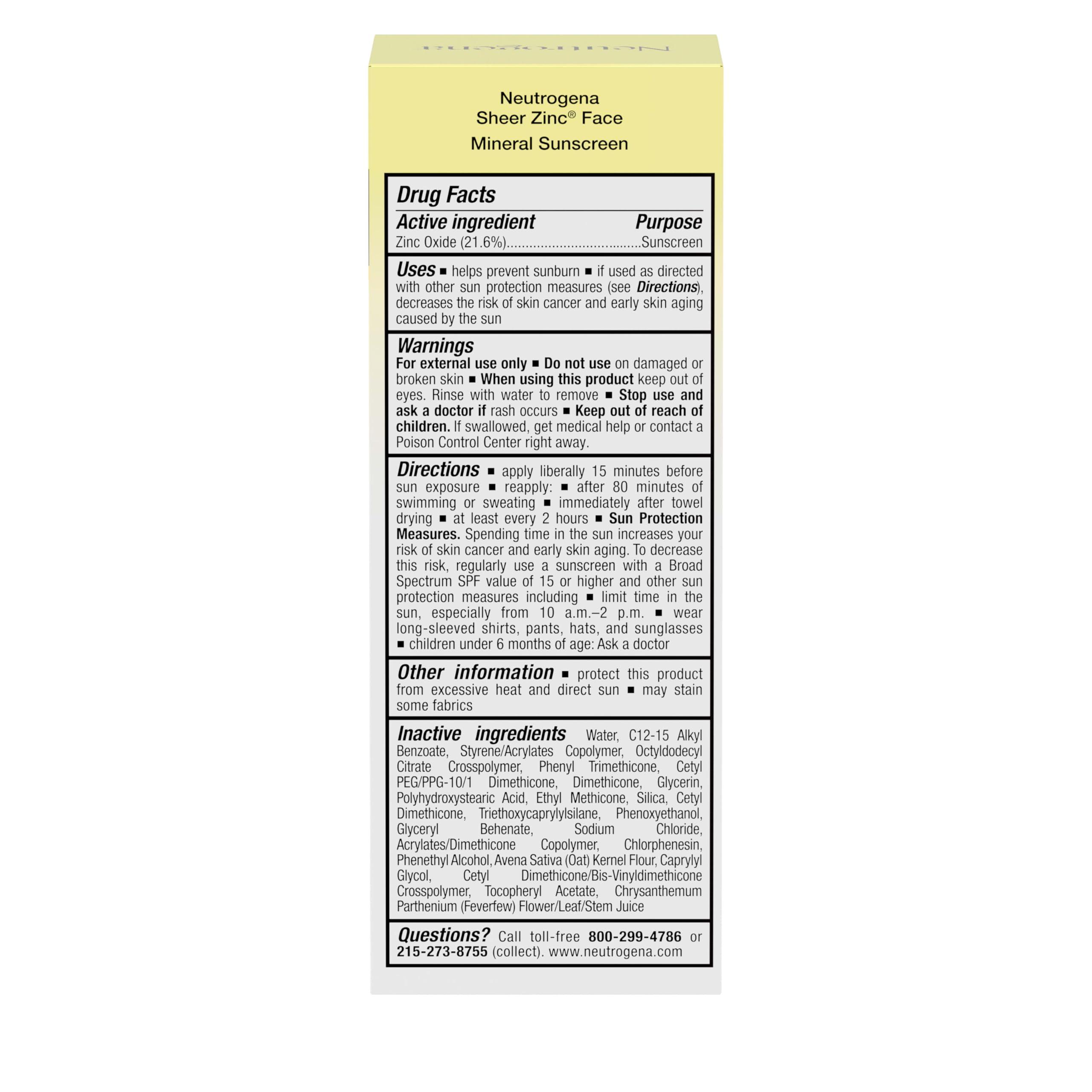 Neutrogena Neutrogena Sheer Zinc Oxide Dry-Touch Mineral Face Sunscreen Lotion with Broad Spectrum SPF 50, Oil-Free, Non-Comedogenic & Non-Greasy, Hypoallergenic, 2 fl. oz