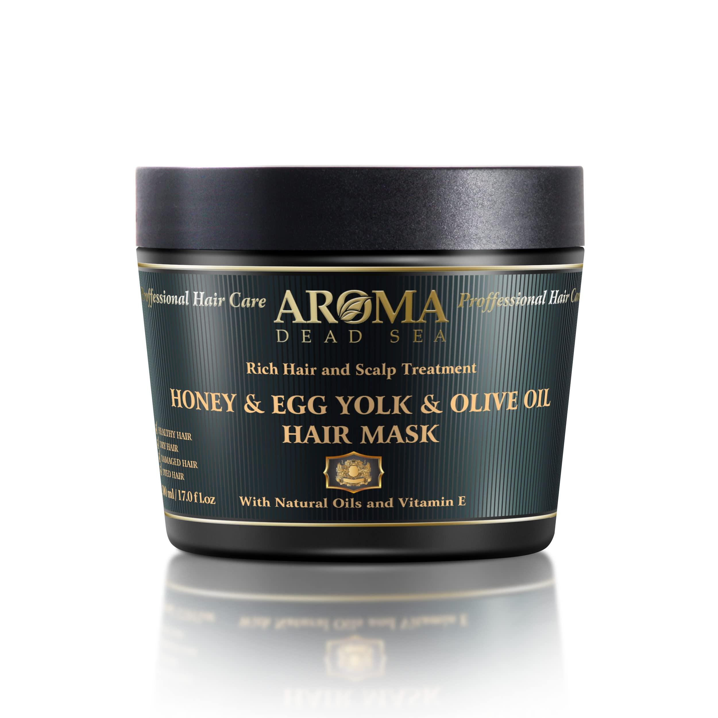 Aroma Dead Sea AROMA DEAD SEA Honey Egg Yolk & Olive Oil Hair Mask - Ultimate Dry & Damaged Hair Rescue, Intensive Conditioning Treatment Revives, Strengthens & Restores Softness, Shine & Elasticity / 16.9 fl.oz