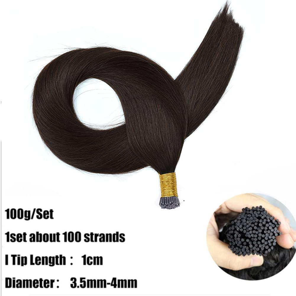 Kiss darling LASHES I Tip Hair Extensions Human Hair Pre Bonded Keratin Cold Fusion Itip Real Remy Human Hair Extension for Women Microlink Hair Extensions 100S 100g Dark Brown #2 14\"
