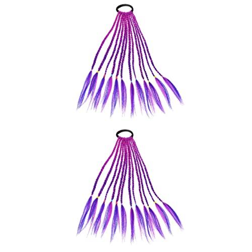 GALPADA GALPADA Color Wigs 2pcs Girls Wigs Braid Set Braided Wig Hair Extension with Elastic Hair Ring Rubber Bands Festival Party Costume Cosplay Accessories (Purple) Braided Wigs