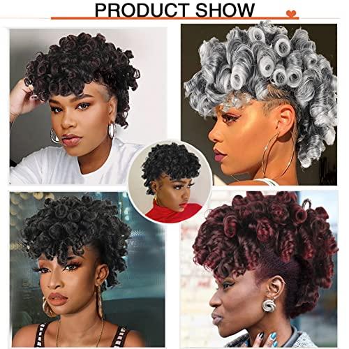 LEOSA LEOSA Red Mohawk Wig Deep Curl Mohawk Ponytail with Bangs for Black Women, Afro Faux Hawk Ponytail Clip in Hair Pieces for Women Clip on Faux Bangs (1B/BUG)