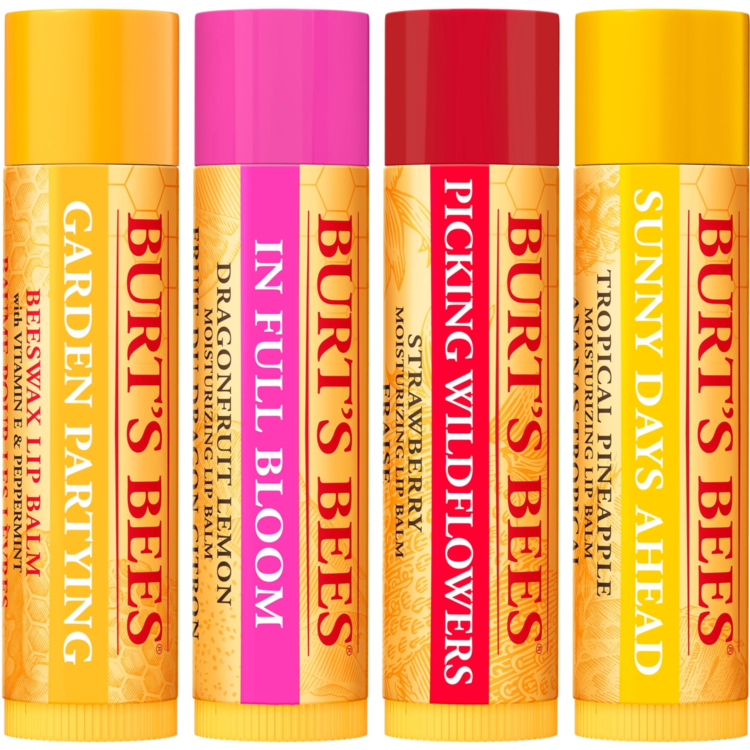 Burt's Bees Burt's Bees Gifts, 4 Lip Balm Products, In Full Bloom Set - Original Beeswax, Dragonfruit Lemon, Tropical Pineapple & Strawberry (4 Pack)