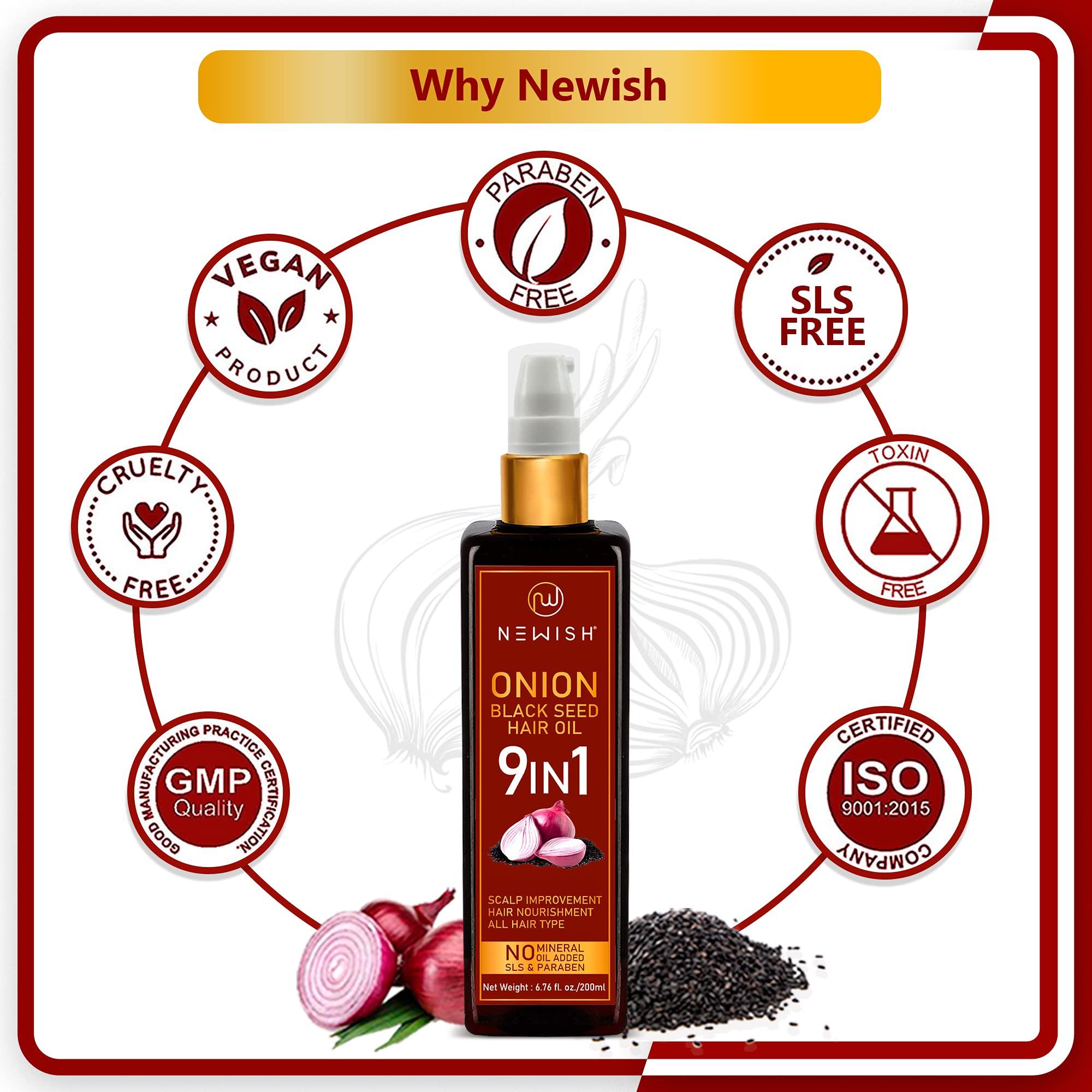 Newish Newish Black Seed Onion Oil for Hair Regrowth and Care, With Castor, Almond, Sunflower, Methi & Jojoba Oils for Shiny Hair (200 ml)