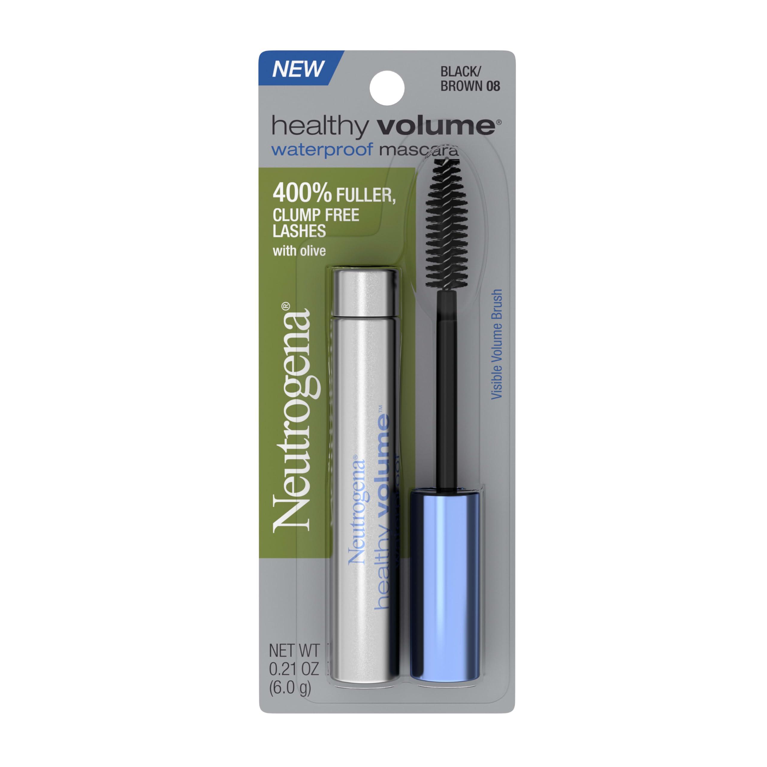 Neutrogena Neutrogena Healthy Volume Lash-Plumping Waterproof Mascara, Volumizing and Conditioning Mascara with Olive Oil to Build Fuller Lashes, Clump-, Smudge- and Flake-Free, Black/Brown 08, 0.21 oz