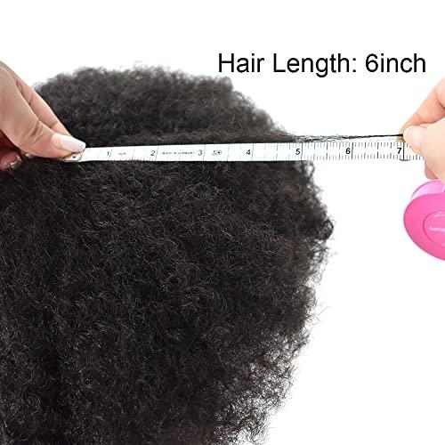 FANCY HAIR Afro Coily Curly Black Men Toupee Full Durable PU razilian Human Hair Black Men Hair Prosthesis African American6MM AFRO WAVY 8X10\"-120% density#1 Jet Black