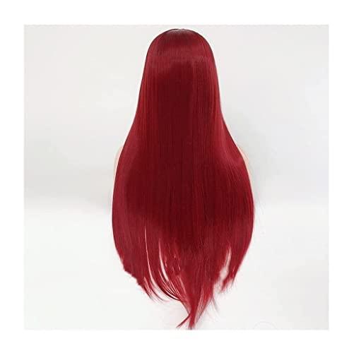Generic Wig Wig Long Straight Hair Matte High Temperature Silk Material Wig for Daily Party Use for Daily Party Use (Color : Wine Red)