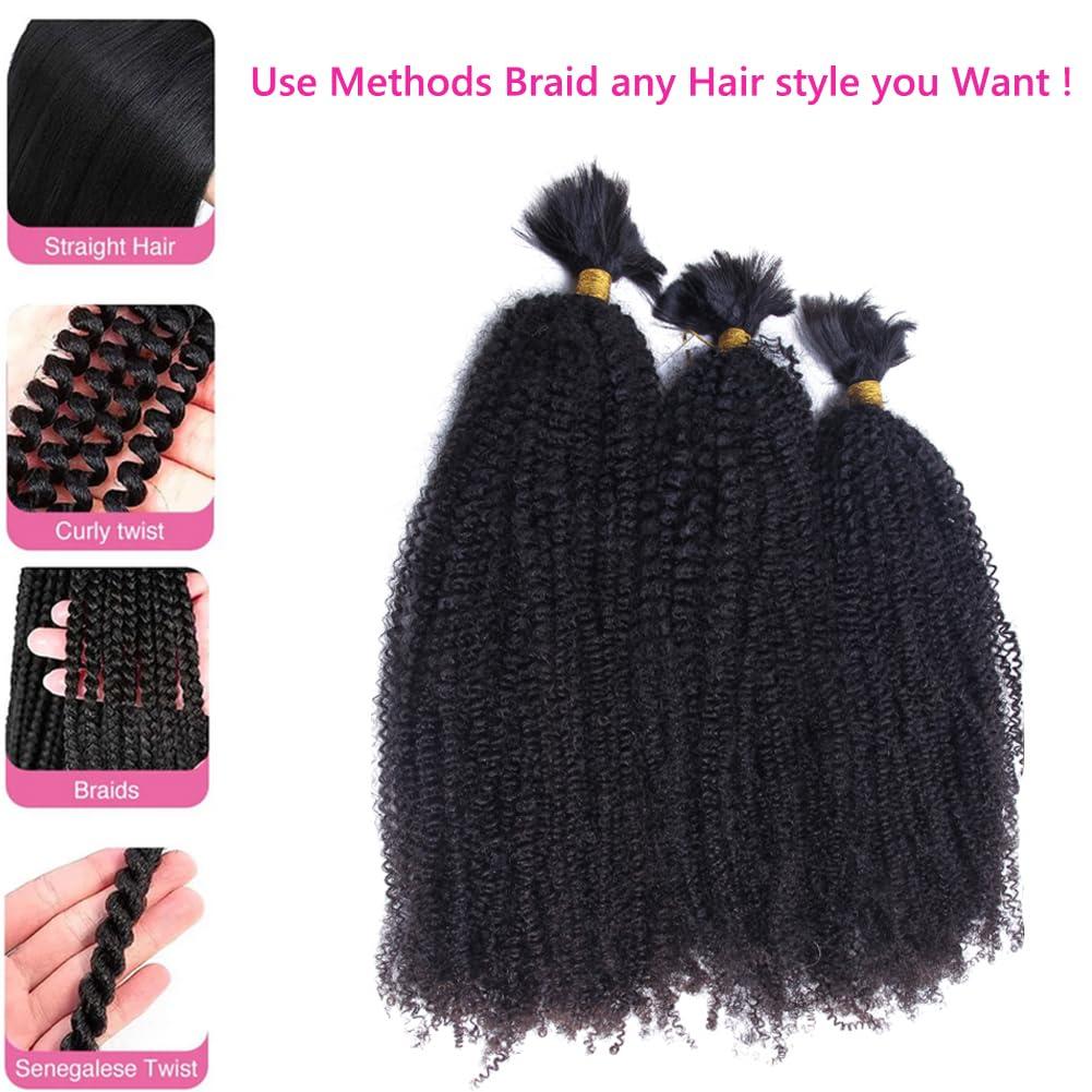 Kiss darling LASHES Afro Kinky Curly Human Hair Bulk For Braiding No Weft Braiding Hair Weaving 1Bundles 100grams Mongolian Kinky Curly Hair Bulk Extensions 18inch