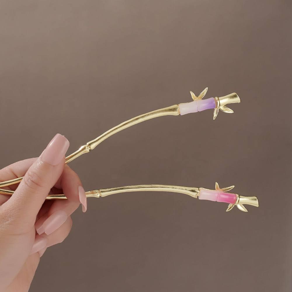 qbodp qbodp 2 Pcs Bamboo Shape Hair Sticks Barrettes for Women, Chinese Hair Chopsticks for Buns, Golden Chopsticks Hair Accessories Aesthetic Hair Pins Stick, Purple