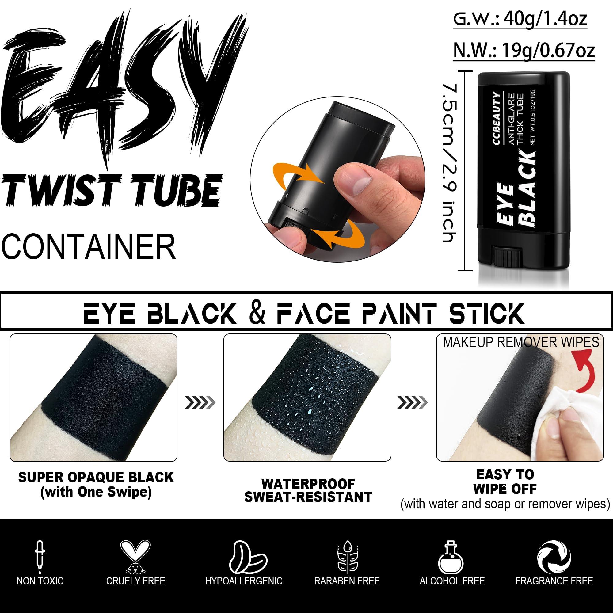 CCbeauty CCBeauty 3Pack Black Eye Black Stick Baseball, Halloween Face Paint Makeup, Sweatproof Drip Stick EyeBlack Football Sports Accessories, Professional Painting Kit for Cosplay Costume Party