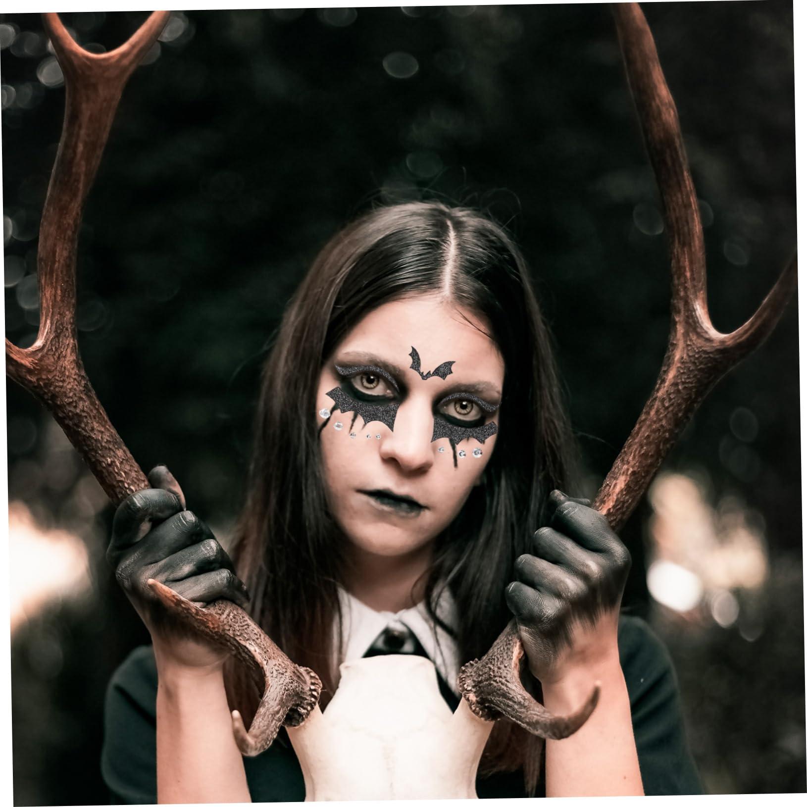 Hemoton Hemoton 2 Sheets Halloween Tattoos Halloween Face Cosplay Face Skull Face Sticker Face Decals Halloween Party Halloween Sticker Halloween Temporary Tattoos Skull Face Tattoo Plastic