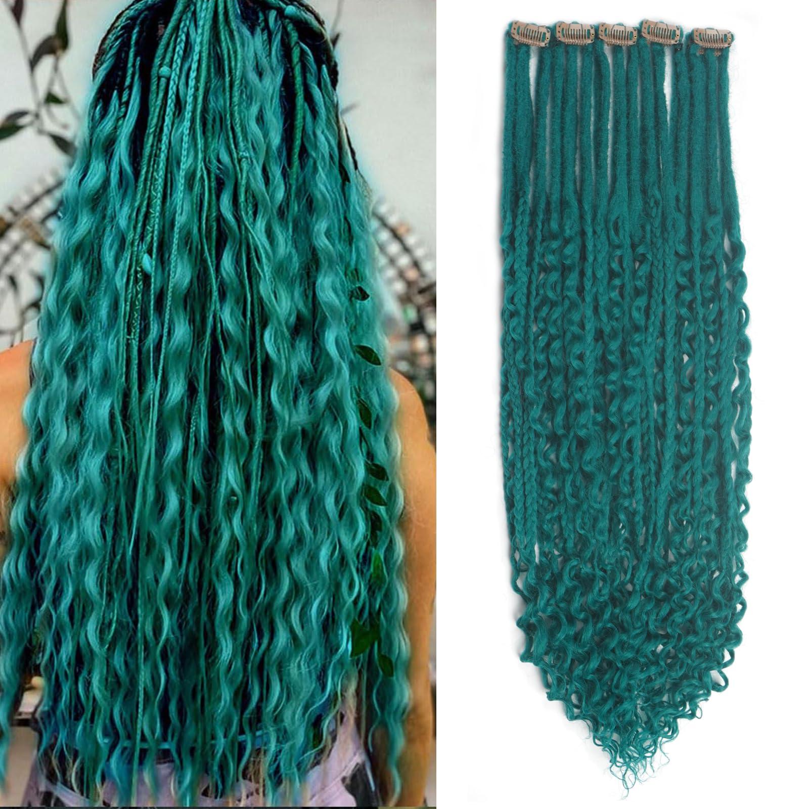 Kyriena Kyriena 24 inch 5PCS Boho Dreadlock Extensions Clip In, 5 Clips with 15 Strands SE Curly Dreads with Box Braid Castleton Green Synthetic Crochet Bohemian Styles Dreads for Woman
