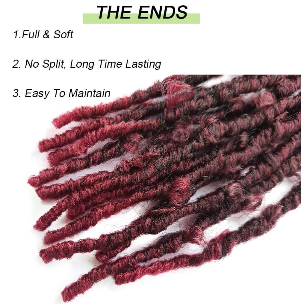 VCHIDO 8 Packs Pre Looped Butterfly Locs Crochet Hair 12 Inch Burgundy Red Distressed Locs Crochet Braids Soft Butterfly Faux Locs Crochet Hair (12Inch,Ombre Burgundy)