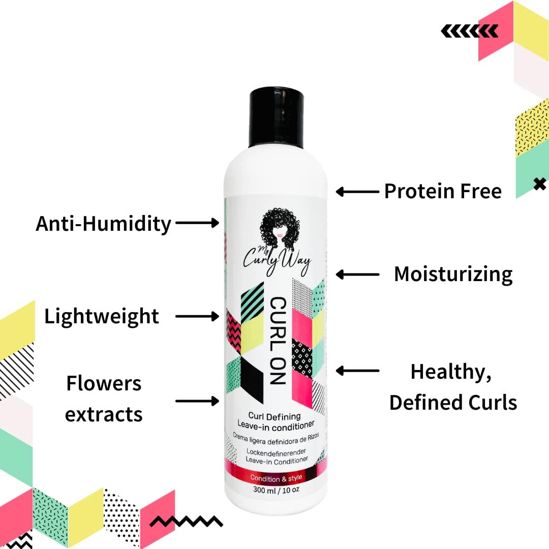 My Curly Way My Curly Way Leave In Conditioner for Curly Hair, Packed with Fruit and Flower Extracts - 10 Oz. Curl On Light Moisturizer Cream for Curls, Waves and Coils 100% Vegan!