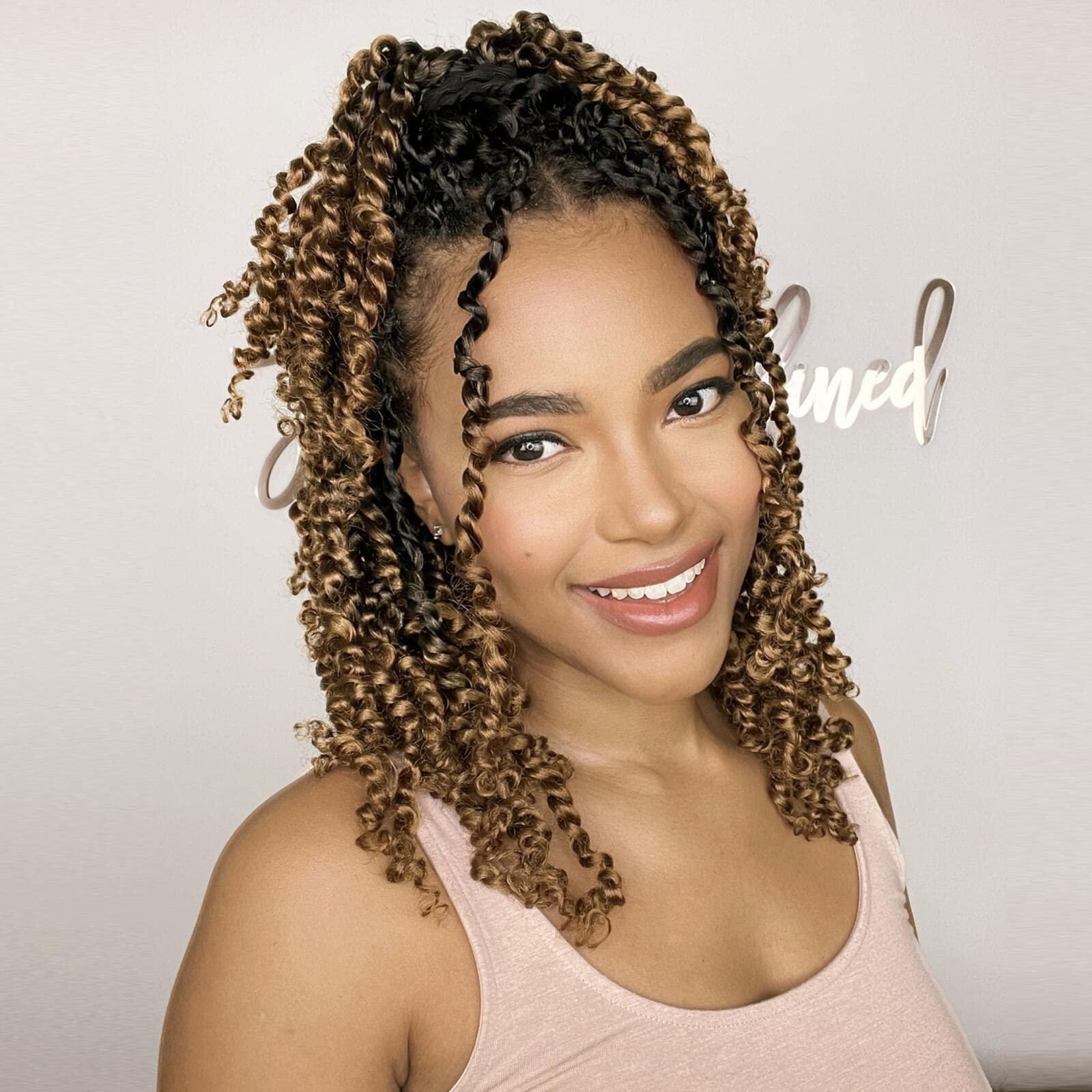 ToyoTress Toyotress Tiana Passion Twist Hair - 8 inch 8 Packs Pre-twisted Crochet Braids Ombre Brown Short Bob Pre-looped Synthetic Braiding Hair Extensions (8 Inch, OT30-8P)