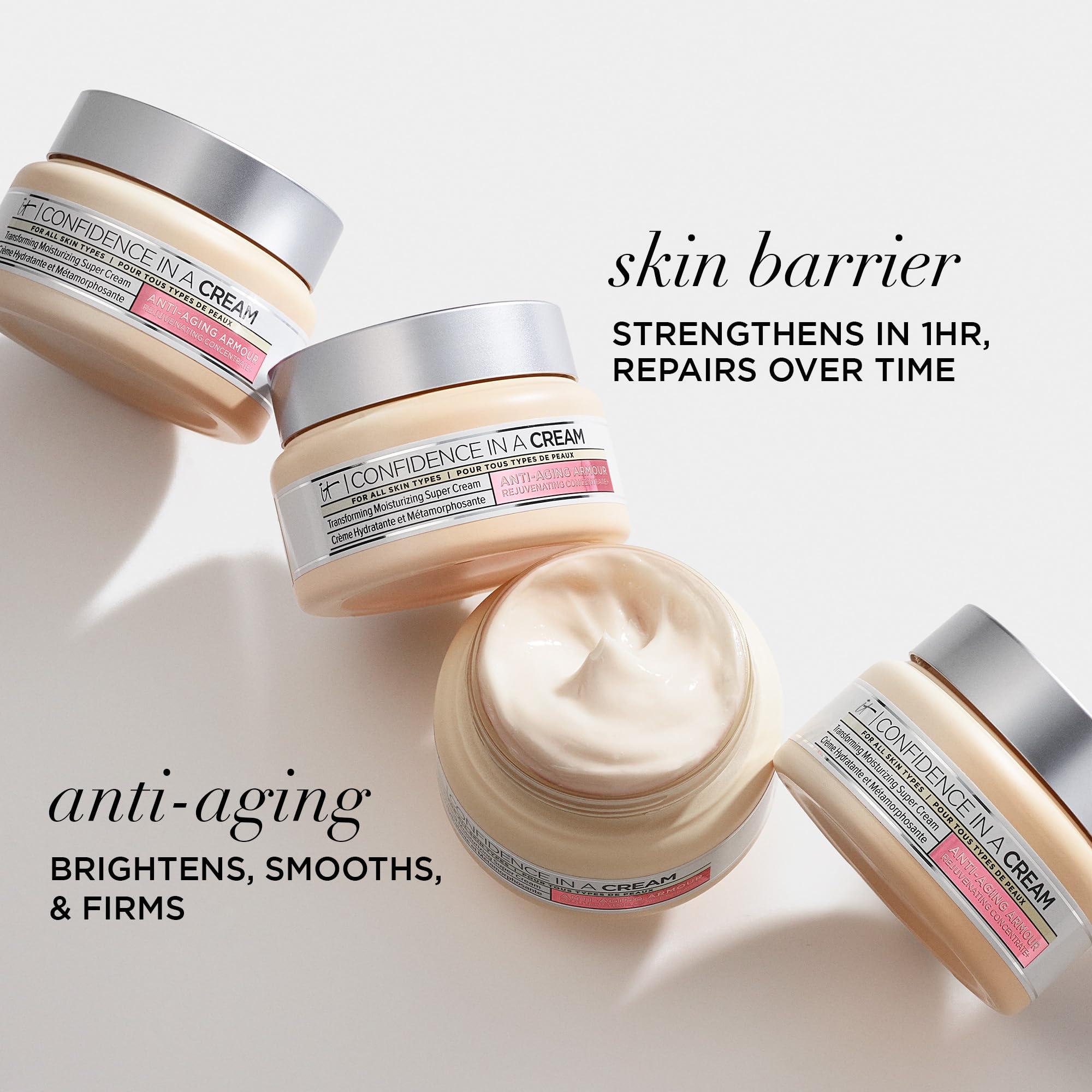 IT Cosmetics IT Cosmetics Confidence in a Cream Anti Aging Face Moisturizer Visibly Reduces Fine Lines, Wrinkles & Signs of Aging Skin in 2 Weeks, 48HR Hydration with Hyaluronic Acid, Niacinamide - 0.5 fl oz