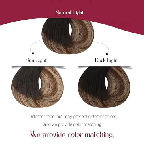 Vivien Vivien Micro Loop Hair Extensions Human Hair Ombre Micro Ring Hair Extensions Real Human Hair Natural Black to Brwon with Ash Blonde Micro Bead Human Hair Extensions 14 Inch 50G/50S